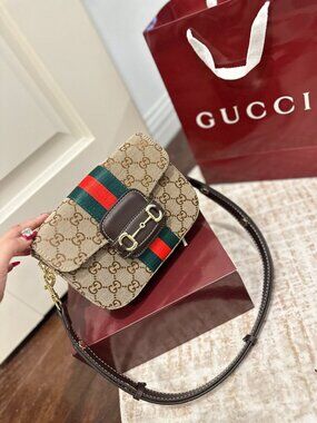 GUCCI Horsebit 1955 Canvas Saddle Bag Shoulder Bag